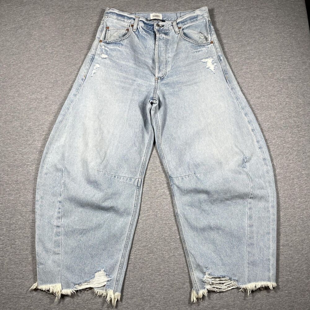 Citizens Of Humanity Jeans Womens 29 Blue Wide Leg Distressed Crop Barrell Baggy